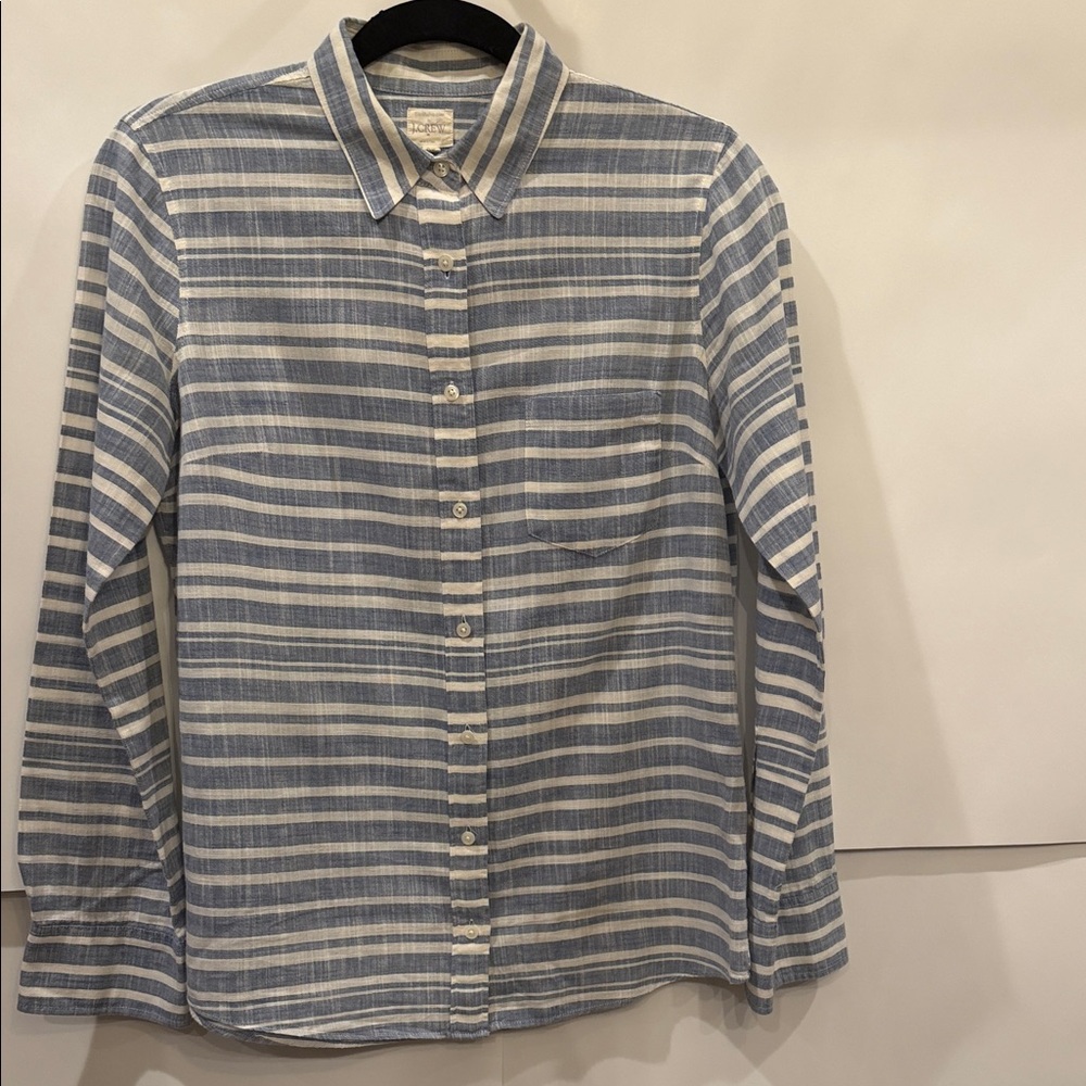 J. Crew Blue/Chambray and White Striped Shirt